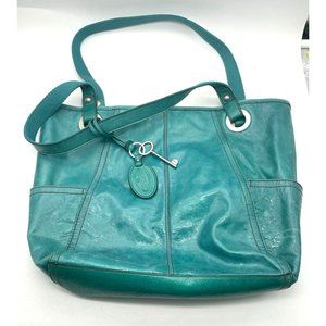 Vtg. Fossil Teal Hathaway Sea Glass Tote
